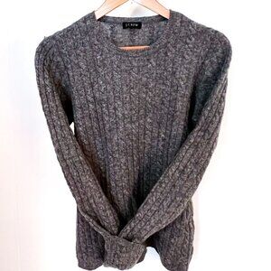 J. Crew Cable Knit Wool Blend Crew Neck Sweater in Gray Size Small